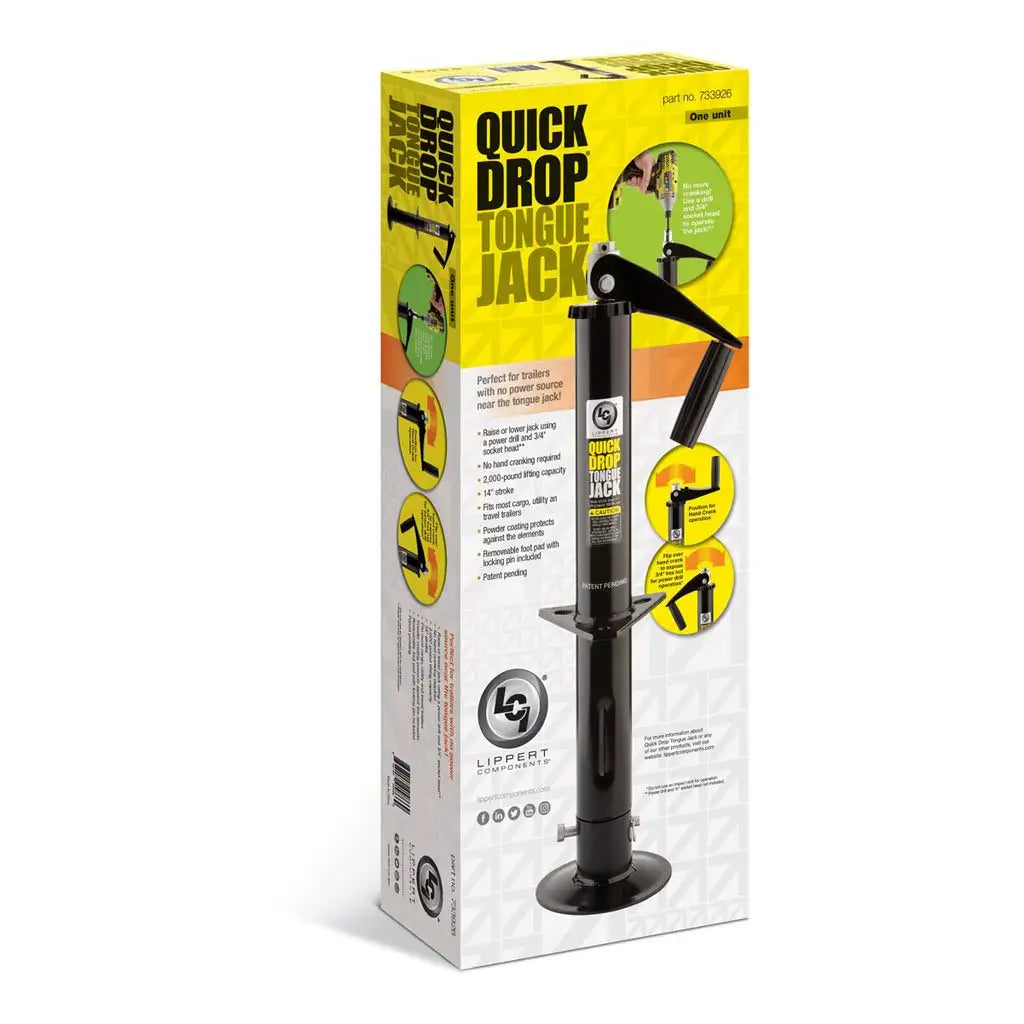 Lippert Curt Quick Drop Drill-Operated Tongue Jack, 2,000 lbs, 14" Travel #733926