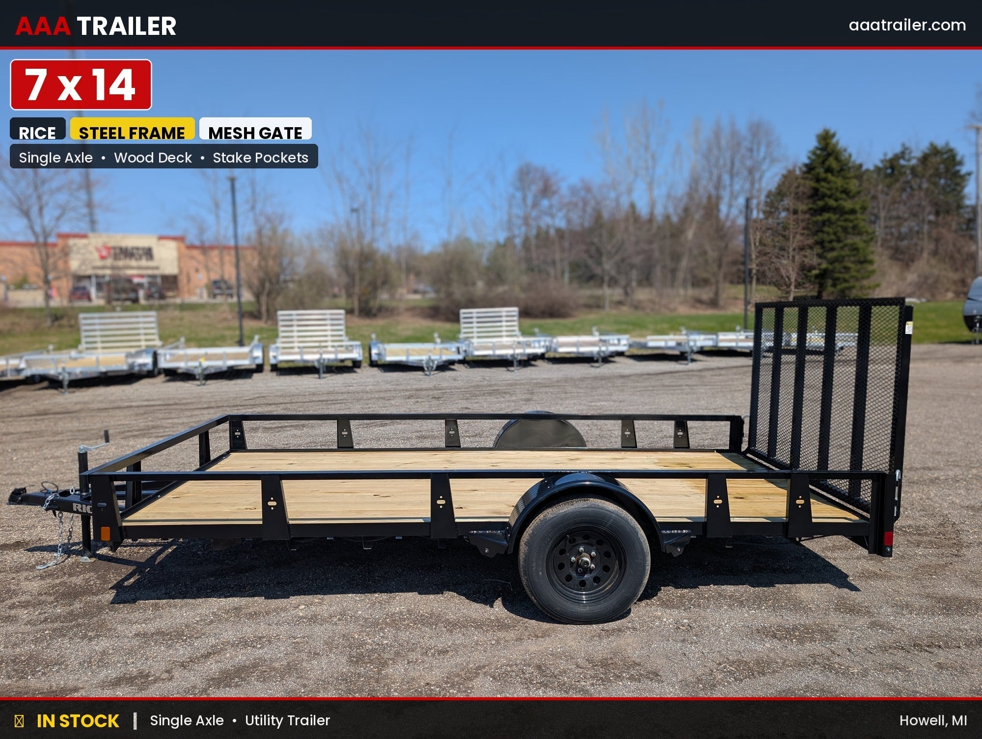 7x14 Steel Utility Trailer for Sale Near Howell, MI – Rice Tandem Axle w/ Ramp