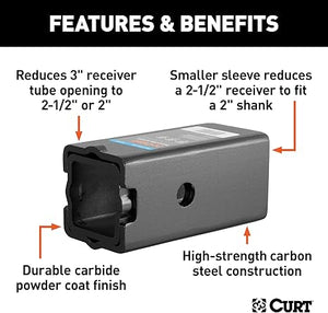 Curt 45408 Trailer Hitch Receiver Adapter Reducer Sleeve Set, 3 to 2-1/2 or 2-Inch, 2-Piece, Black