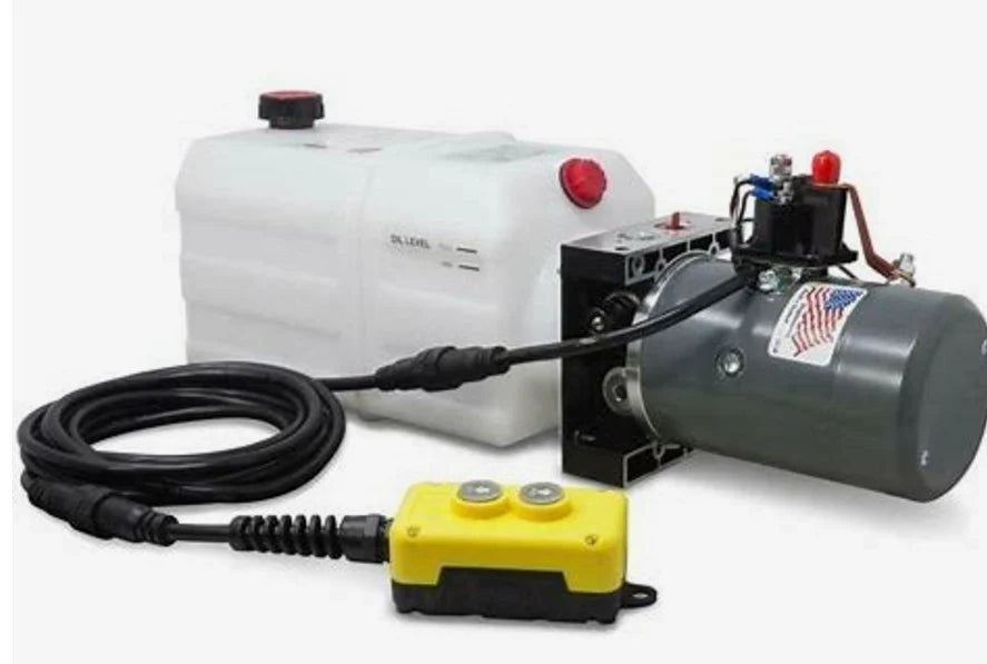 KTI 12Vdc Single Acting Hydraulic Pump for Dump Trailer - 6 Quart Poly Reservoir with Remote Controller DC 4000