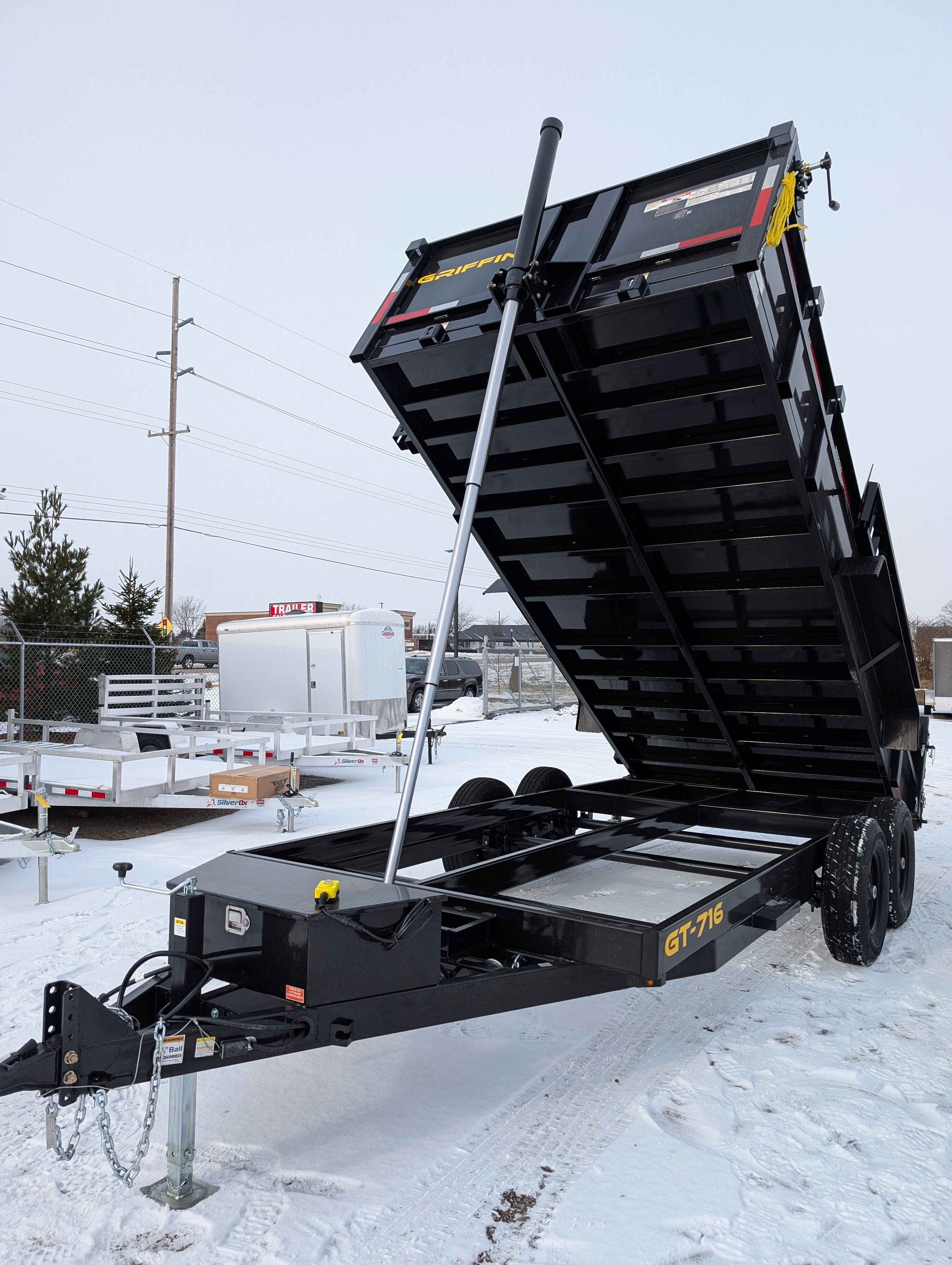 Griffin 7X16 Tandem Axle Hydraulic Dump Trailer with Tarp Kit, Battery Charger, Drop Leg Jack, 14K GVWR