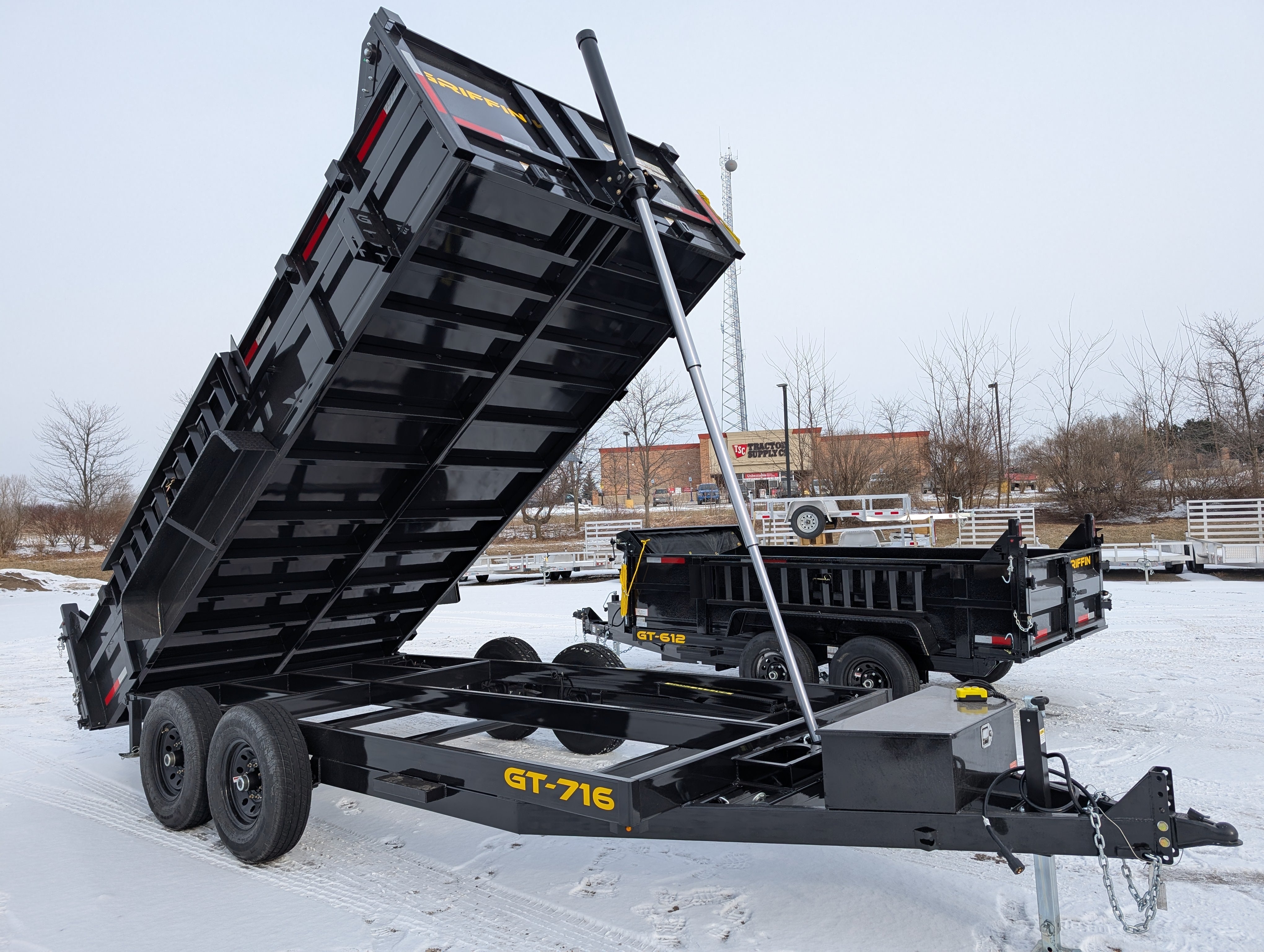 Griffin 7X16 Tandem Axle Hydraulic Dump Trailer with Tarp Kit, Battery Charger, Drop Leg Jack, 14K GVWR