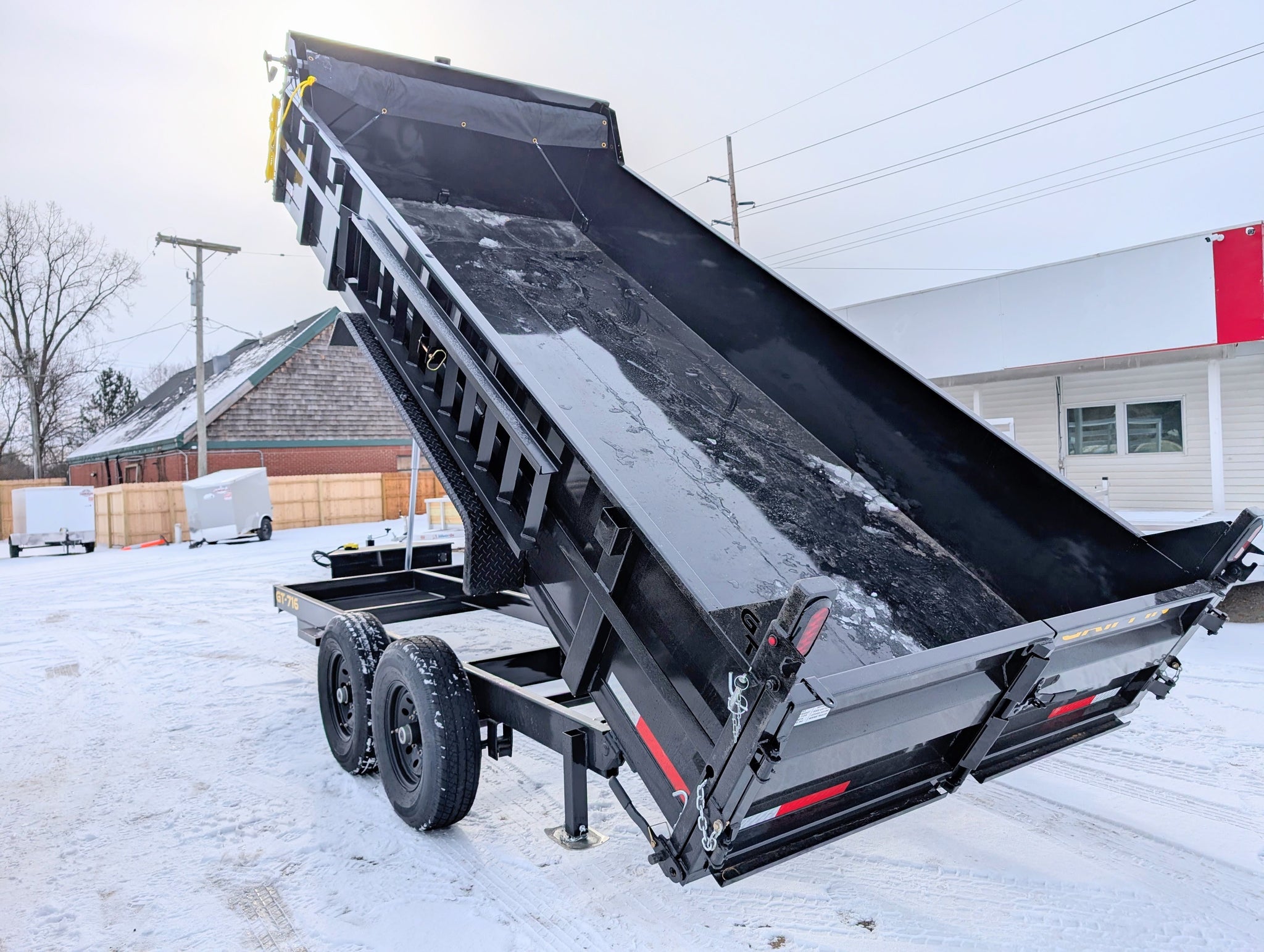 Griffin 7X16 Tandem Axle Hydraulic Dump Trailer with Tarp Kit, Battery Charger, Drop Leg Jack, 14K GVWR