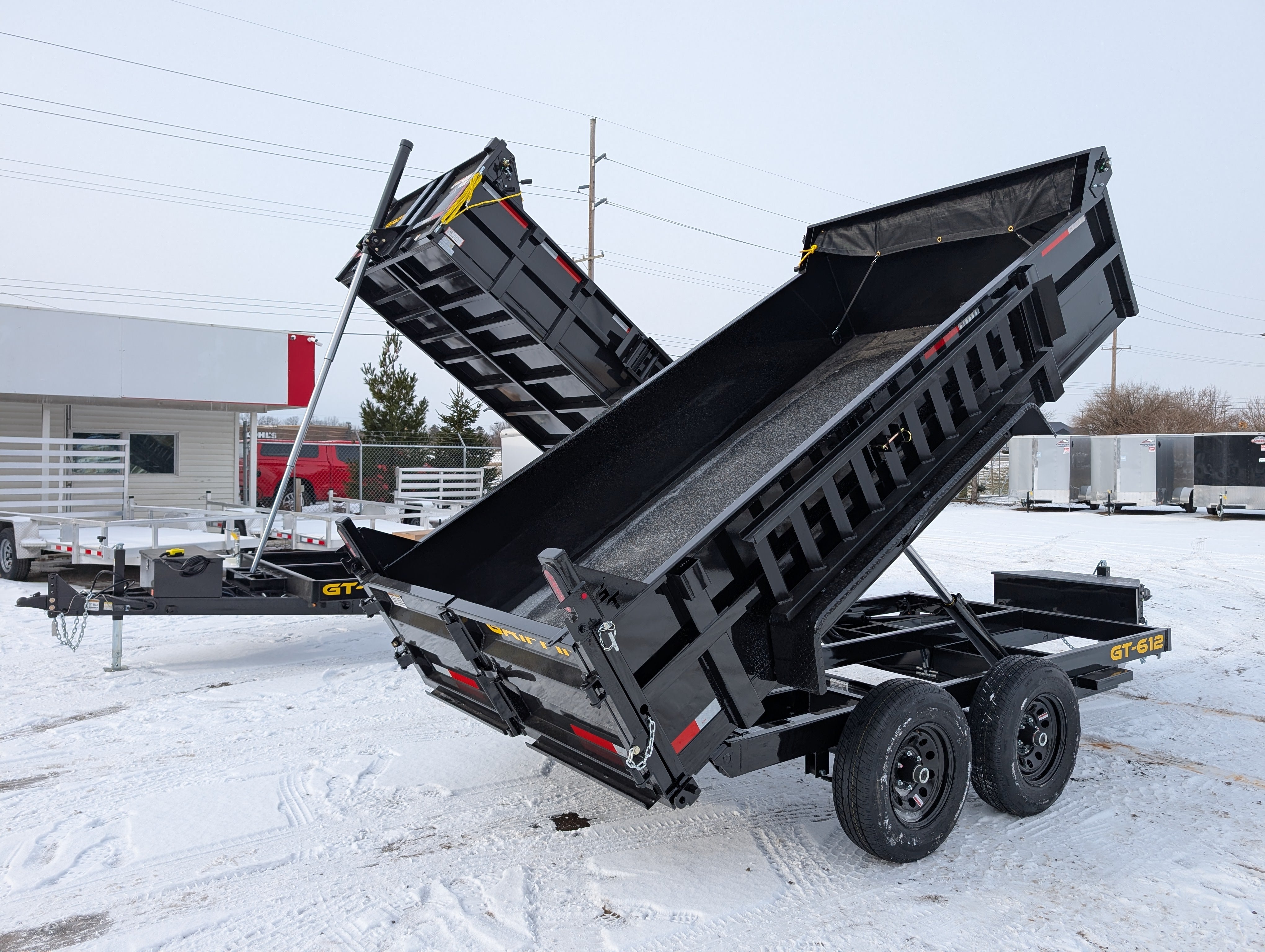 Griffin 7X16 Tandem Axle Hydraulic Dump Trailer with Tarp Kit, Battery Charger, Drop Leg Jack, 14K GVWR