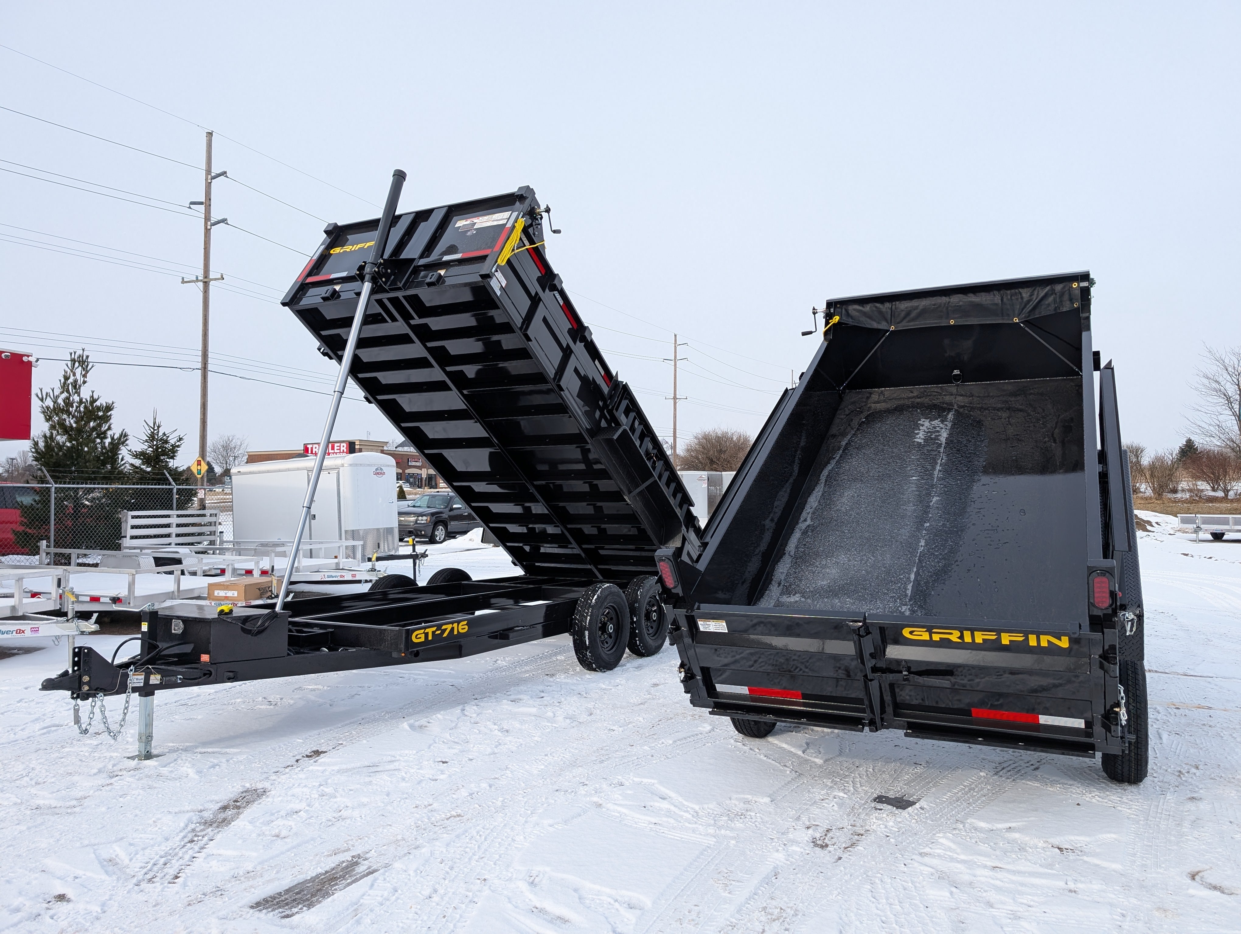 Griffin 7X16 Tandem Axle Hydraulic Dump Trailer with Tarp Kit, Battery Charger, Drop Leg Jack, 14K GVWR