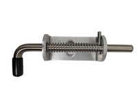 A spring-loaded trailer latch with an aluminum base and a stainless steel pin with vinyl grip. Sierra Pacific 