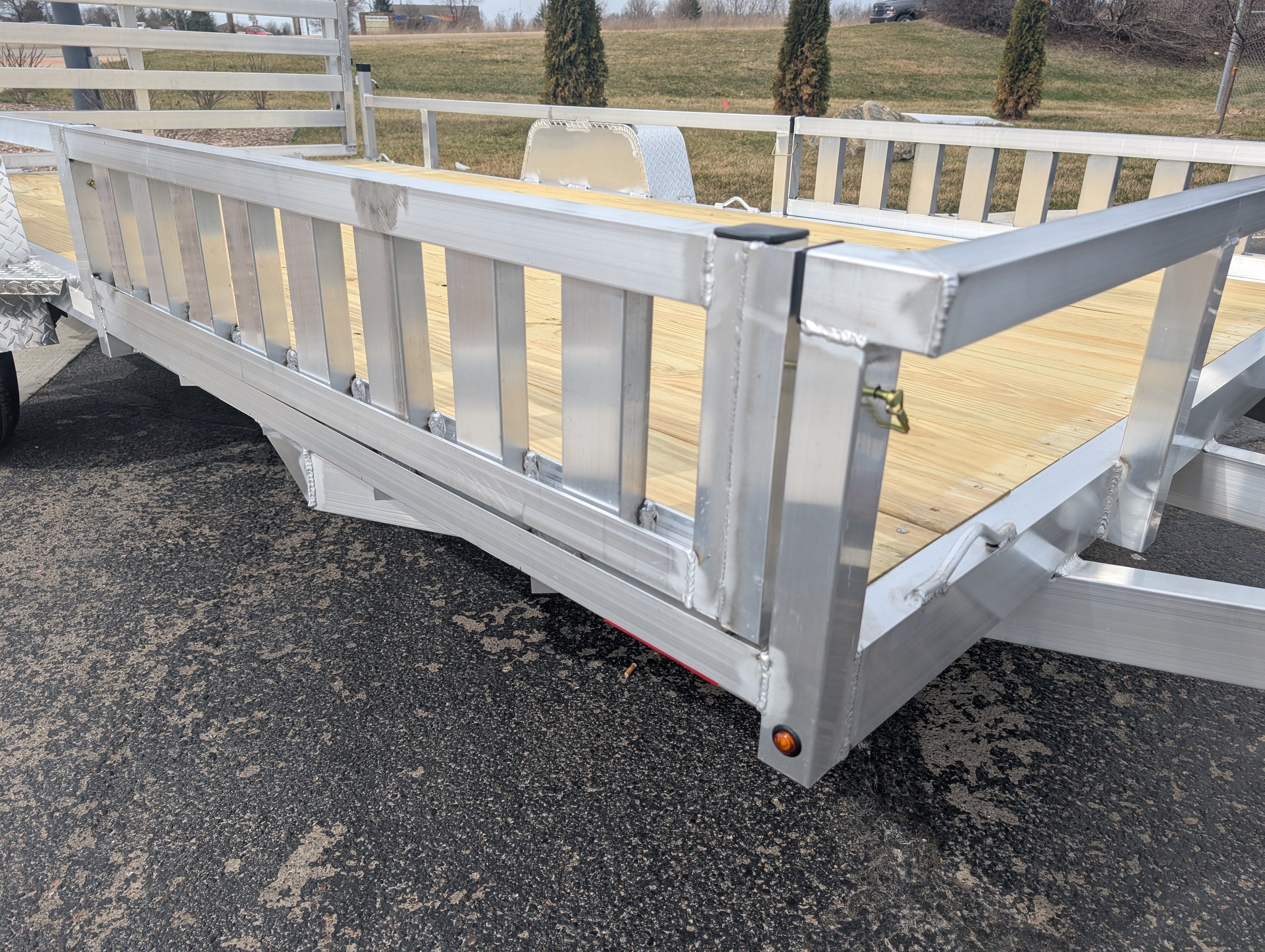 Silver Ox 7x14 Single Axle Aluminum Utility Trailer with Side Loading Ramps and Folding Gate