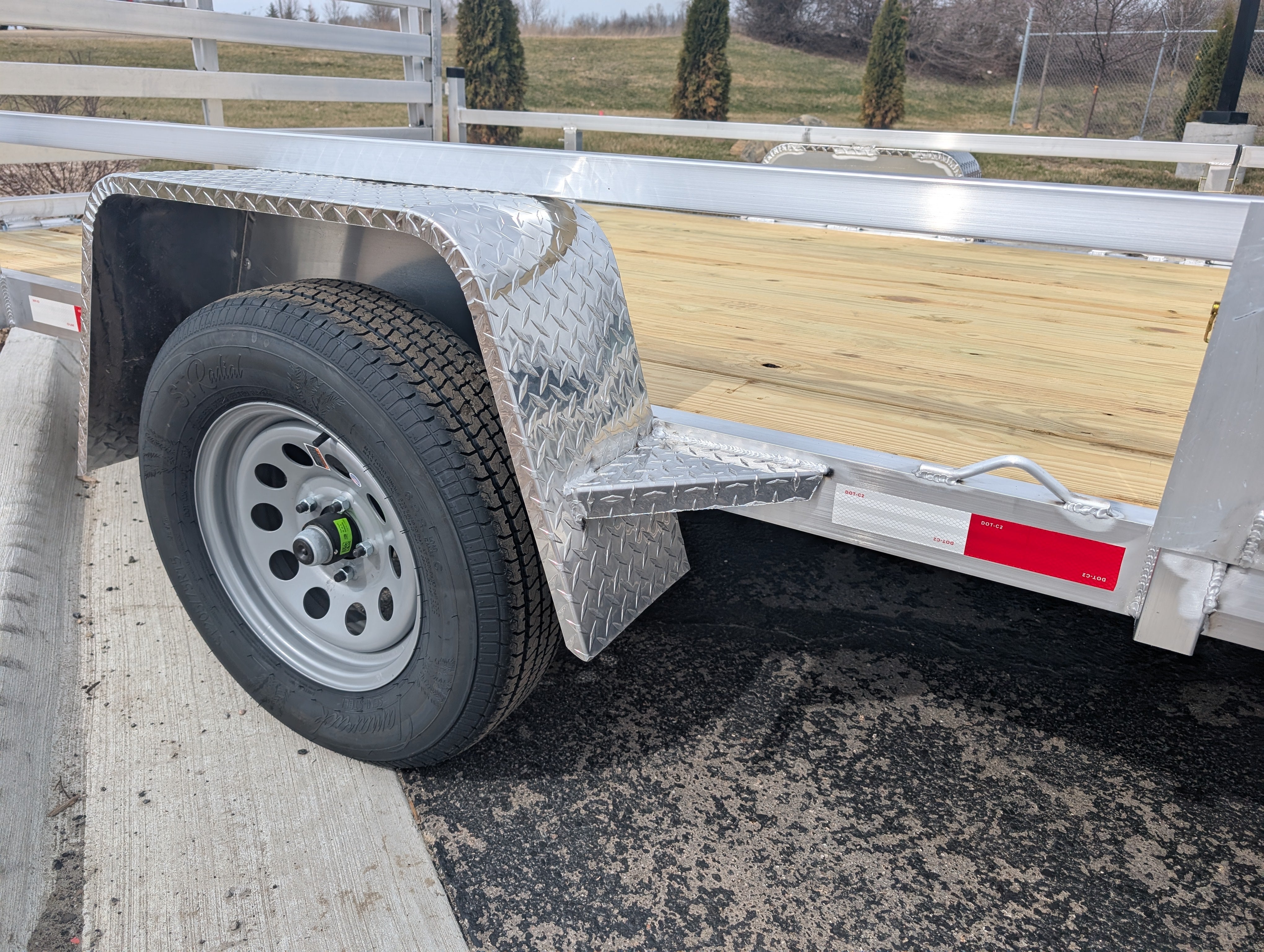 Silver Ox 7x14 Single Axle Aluminum Utility Trailer with Side Loading Ramps and Folding Gate