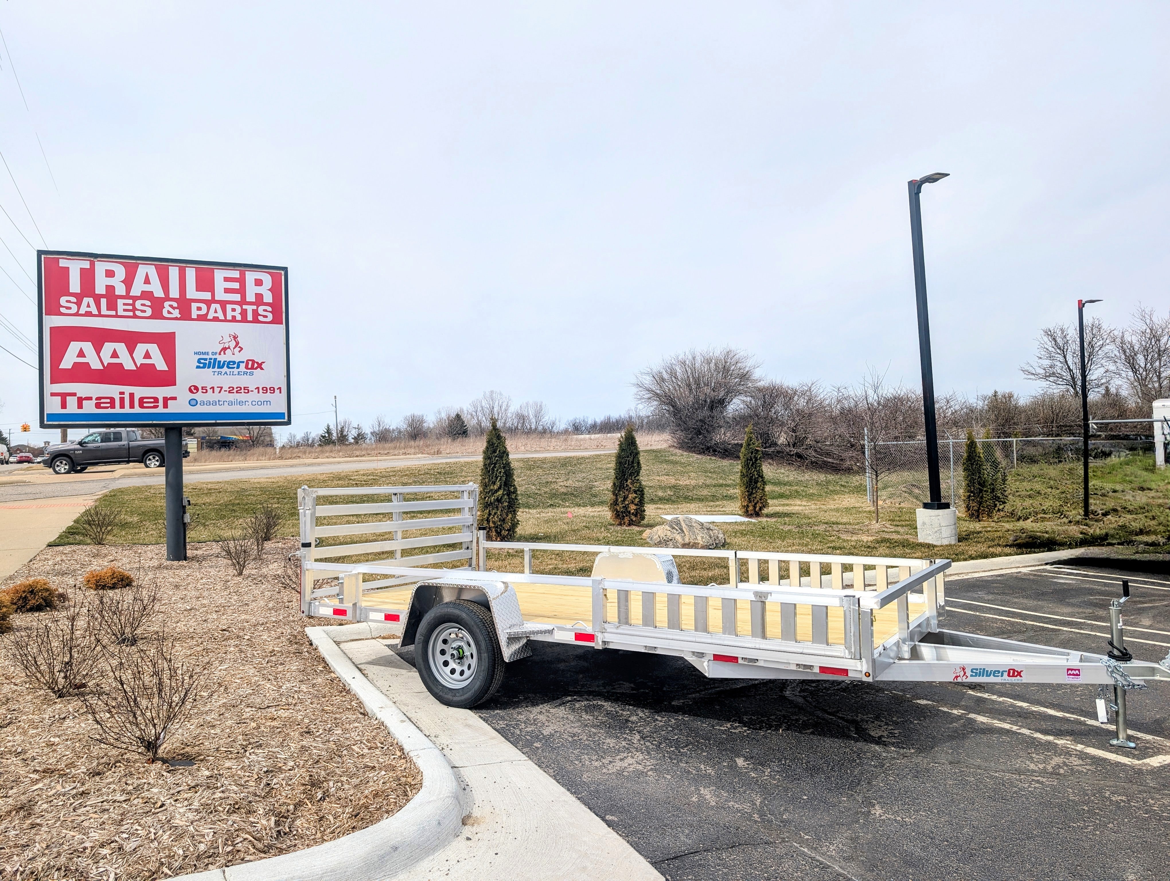 Silver Ox 7x14 Single Axle Aluminum Utility Trailer with Side Loading Ramps and Folding Gate