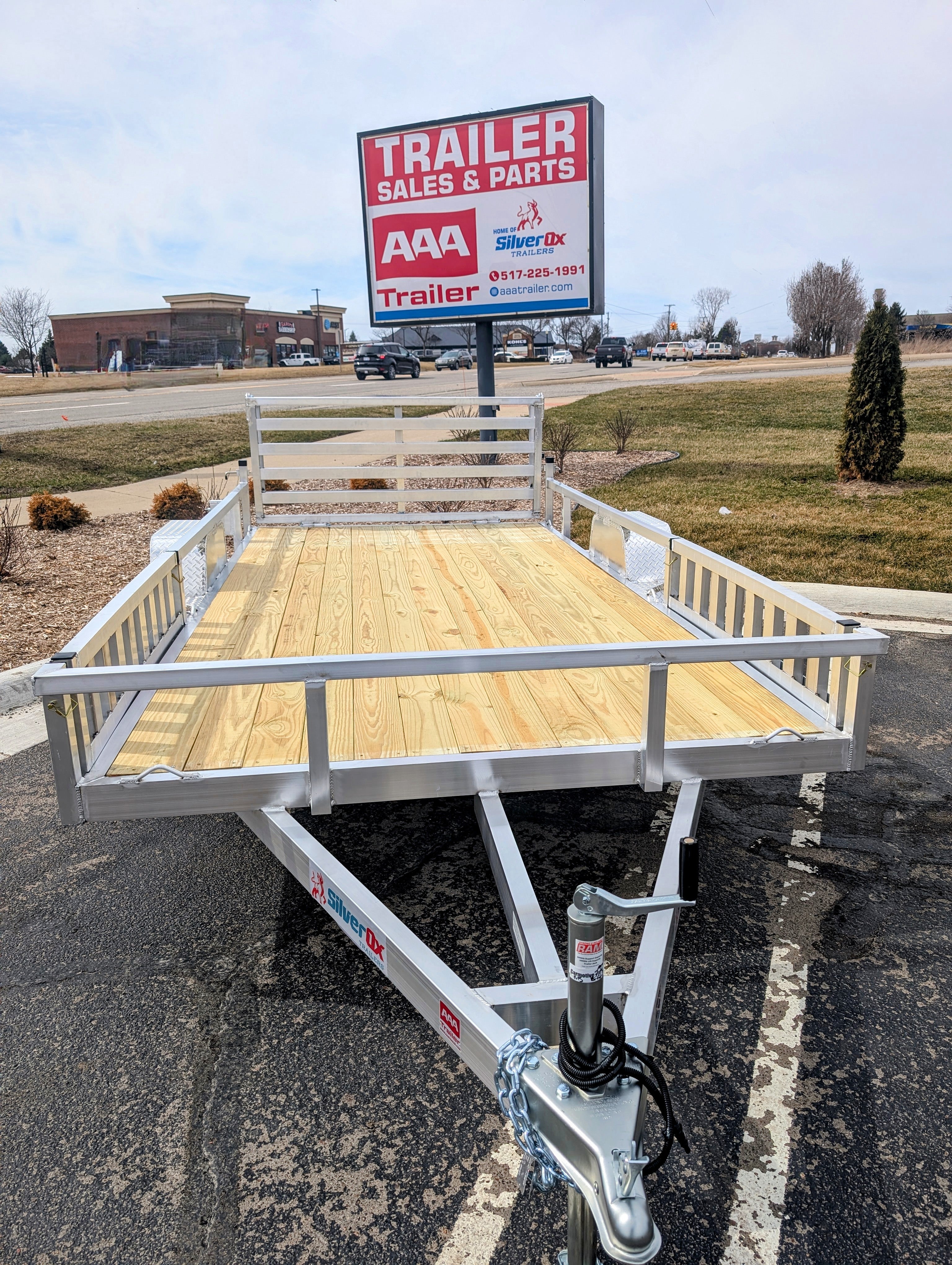 Silver Ox 7x14 Single Axle Aluminum Utility Trailer with Side Loading Ramps and Folding Gate