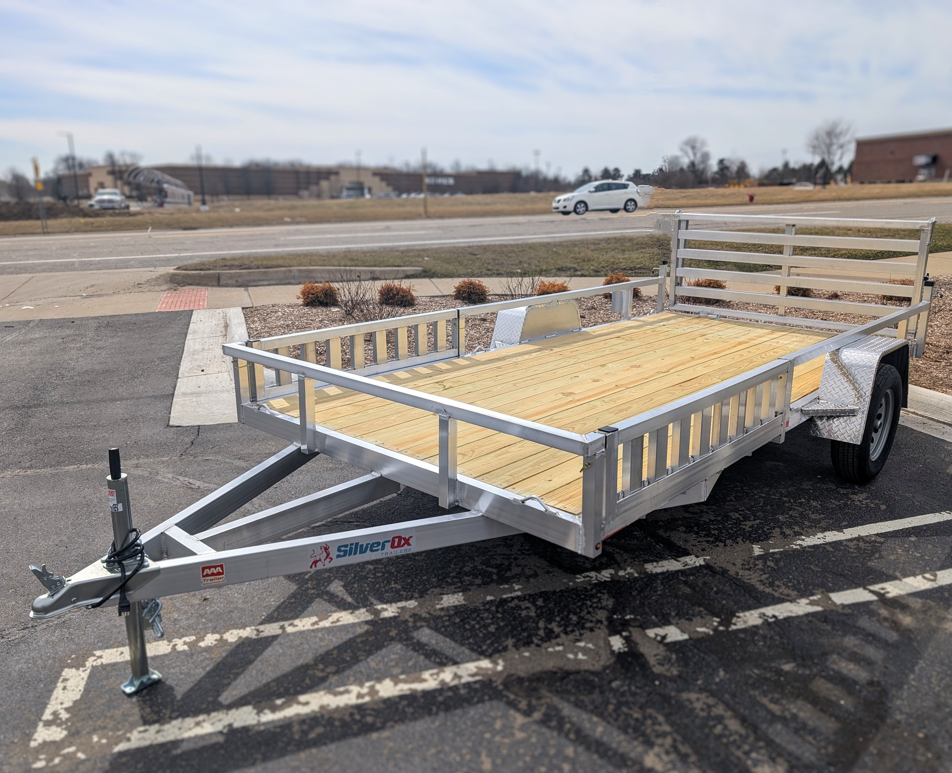 Silver Ox 7x14 Single Axle Aluminum Utility Trailer with Side Loading Ramps and Folding Gate