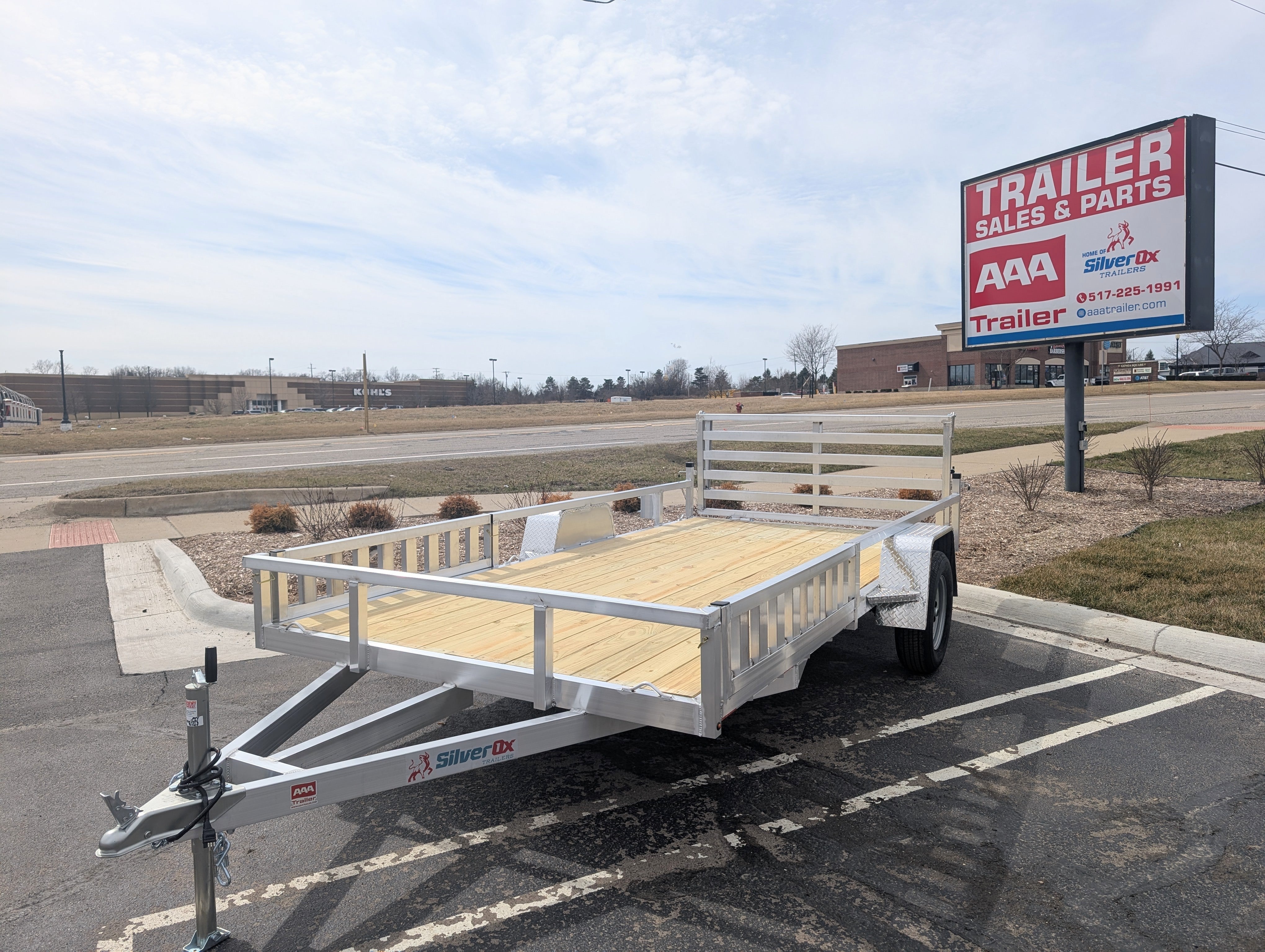 Silver Ox 7x14 Single Axle Aluminum Utility Trailer with Side Loading Ramps and Folding Gate