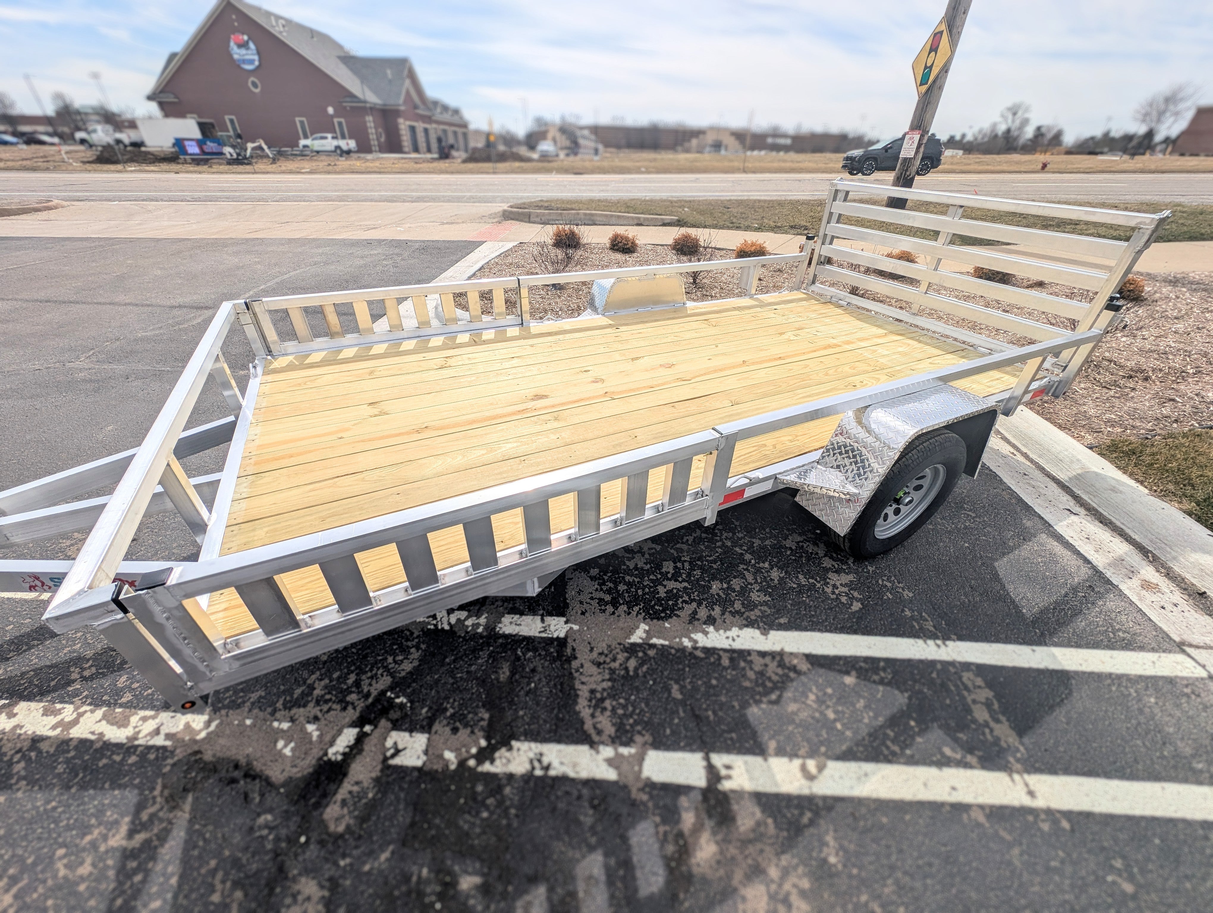 Silver Ox 7x14 Single Axle Aluminum Utility Trailer with Side Loading Ramps and Folding Gate