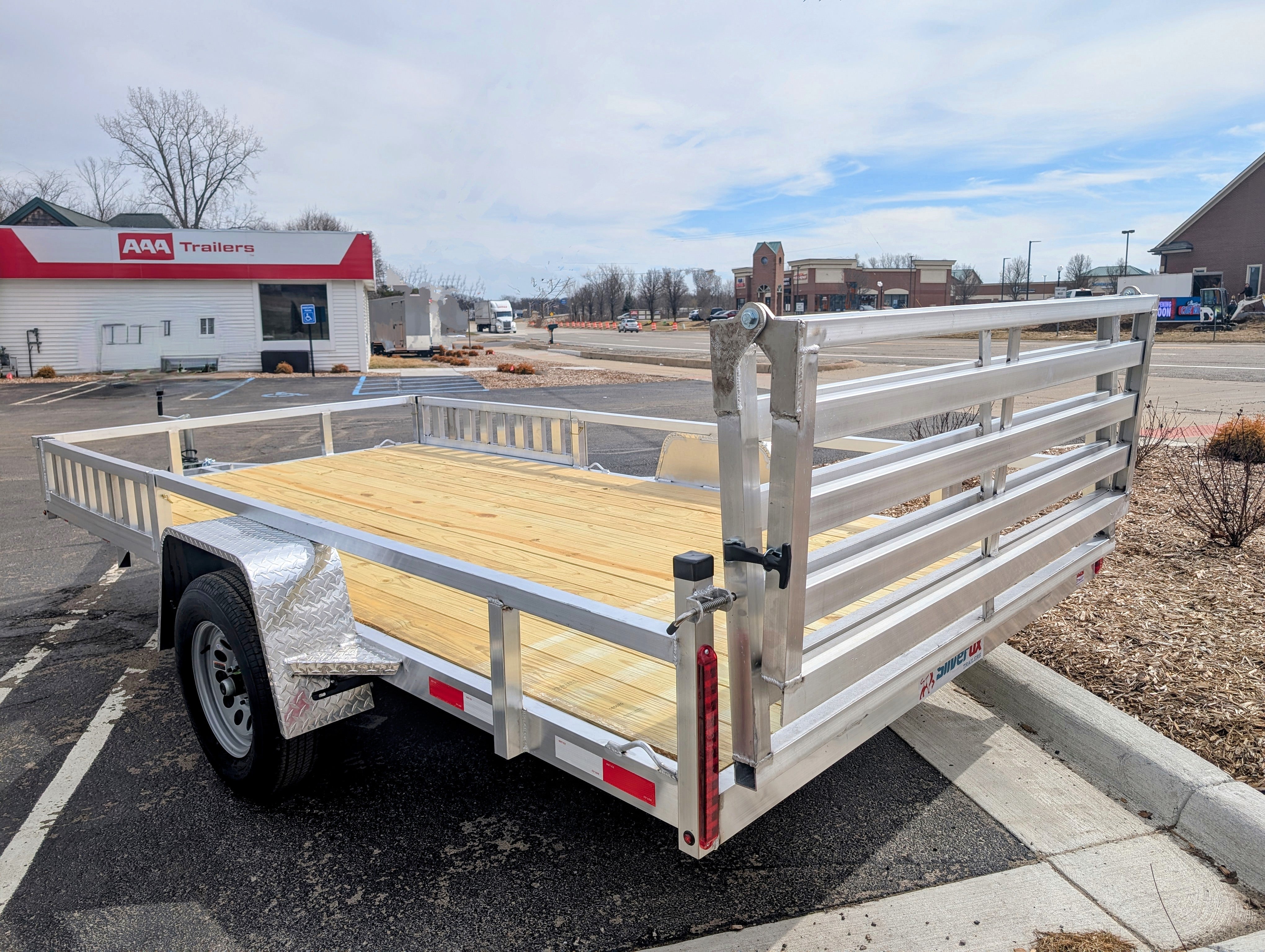 Silver Ox 7x14 Single Axle Aluminum Utility Trailer with Side Loading Ramps and Folding Gate
