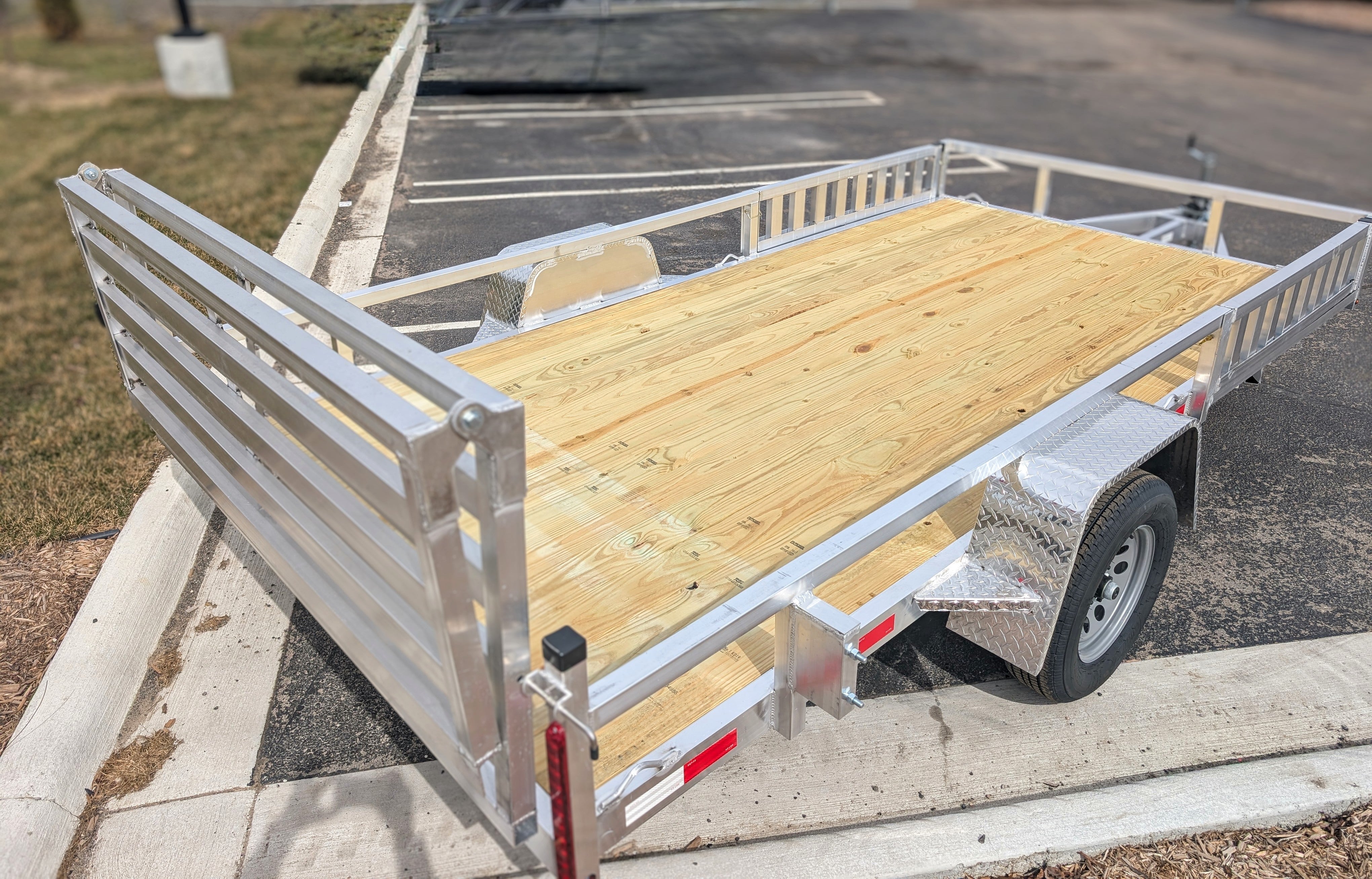 Silver Ox 7x14 Single Axle Aluminum Utility Trailer with Side Loading Ramps and Folding Gate