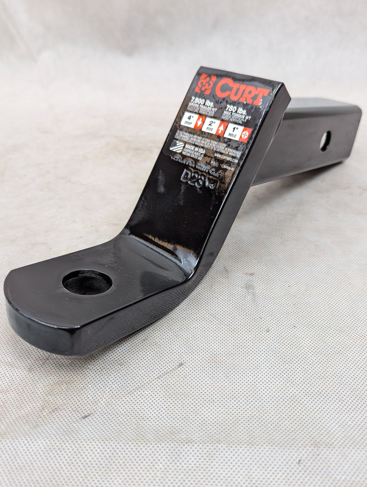 CURT 45050 Class 3 Trailer Hitch Ball Mount, Fits 2-Inch Receiver, 7,500 lbs, 1-Inch Hole, 4-Inch Drop, 2-In Rise, Gloss Black Powder Coat