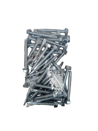 A clear plastic bag containing several steel self-drilling screws with a hex washer head, zinc plated.