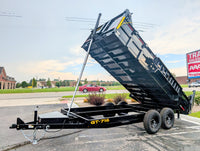 Griffin dump trailer with open bed in a parking lot