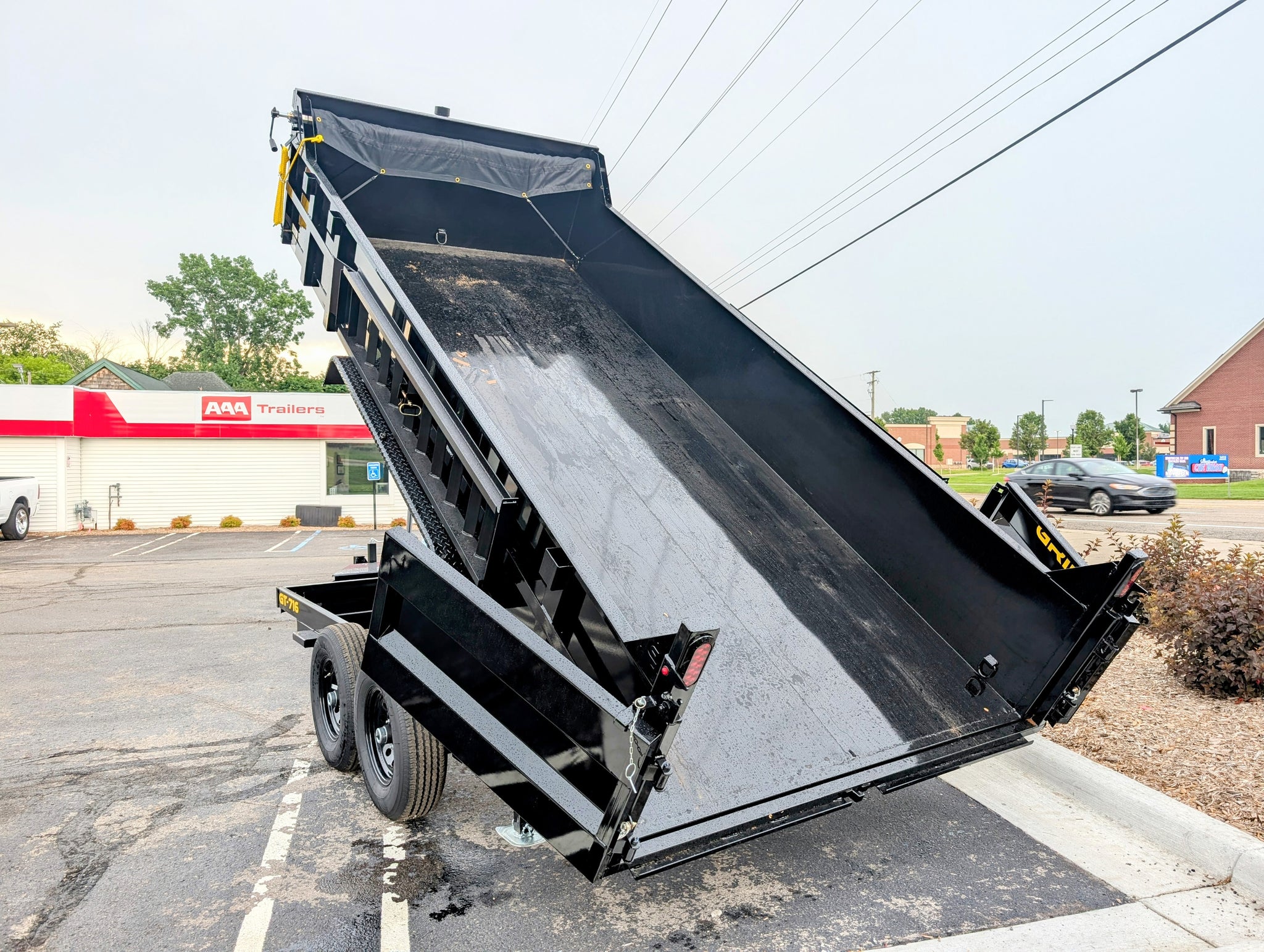 Griffin 7X16 Tandem Axle Hydraulic Dump Trailer with Tarp Kit, Battery Charger, Drop Leg Jack, 14K GVWR