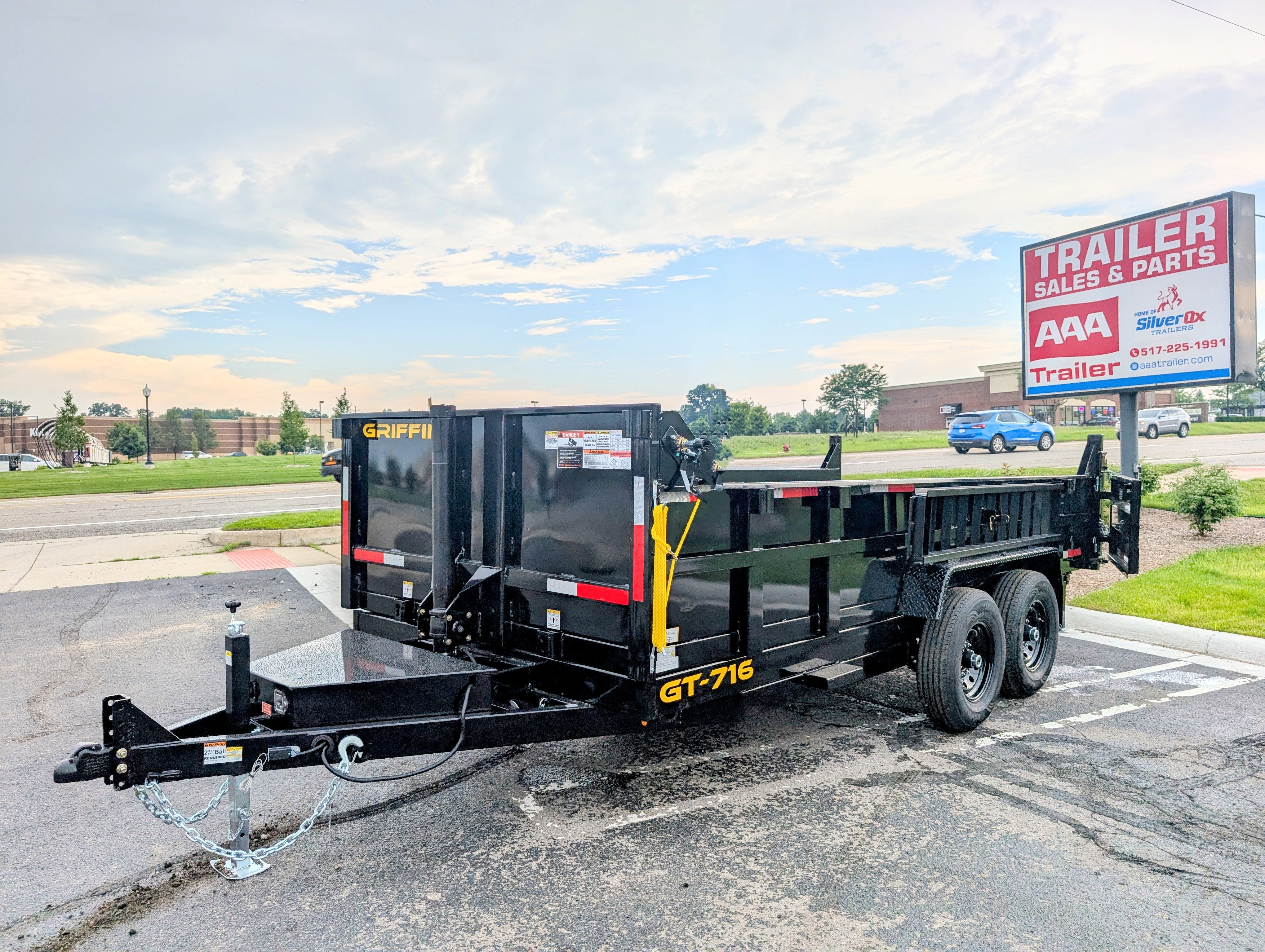 Griffin 7X16 Tandem Axle Hydraulic Dump Trailer with Tarp Kit, Battery Charger, Drop Leg Jack, 14K GVWR