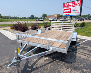 Silver Ox 7x14 Single Axle Aluminum Utility Trailer with Side Loading Ramps and Folding Gate