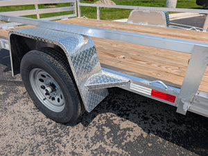 Silver Ox 7x14 Single Axle Aluminum Utility Trailer with Side Loading Ramps and Folding Gate