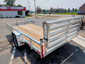 Silver Ox 7x14 Single Axle Aluminum Utility Trailer with Side Loading Ramps and Folding Gate