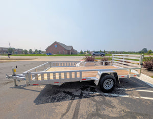 Silver Ox 7x14 Single Axle Aluminum Utility Trailer with Side Loading Ramps and Folding Gate