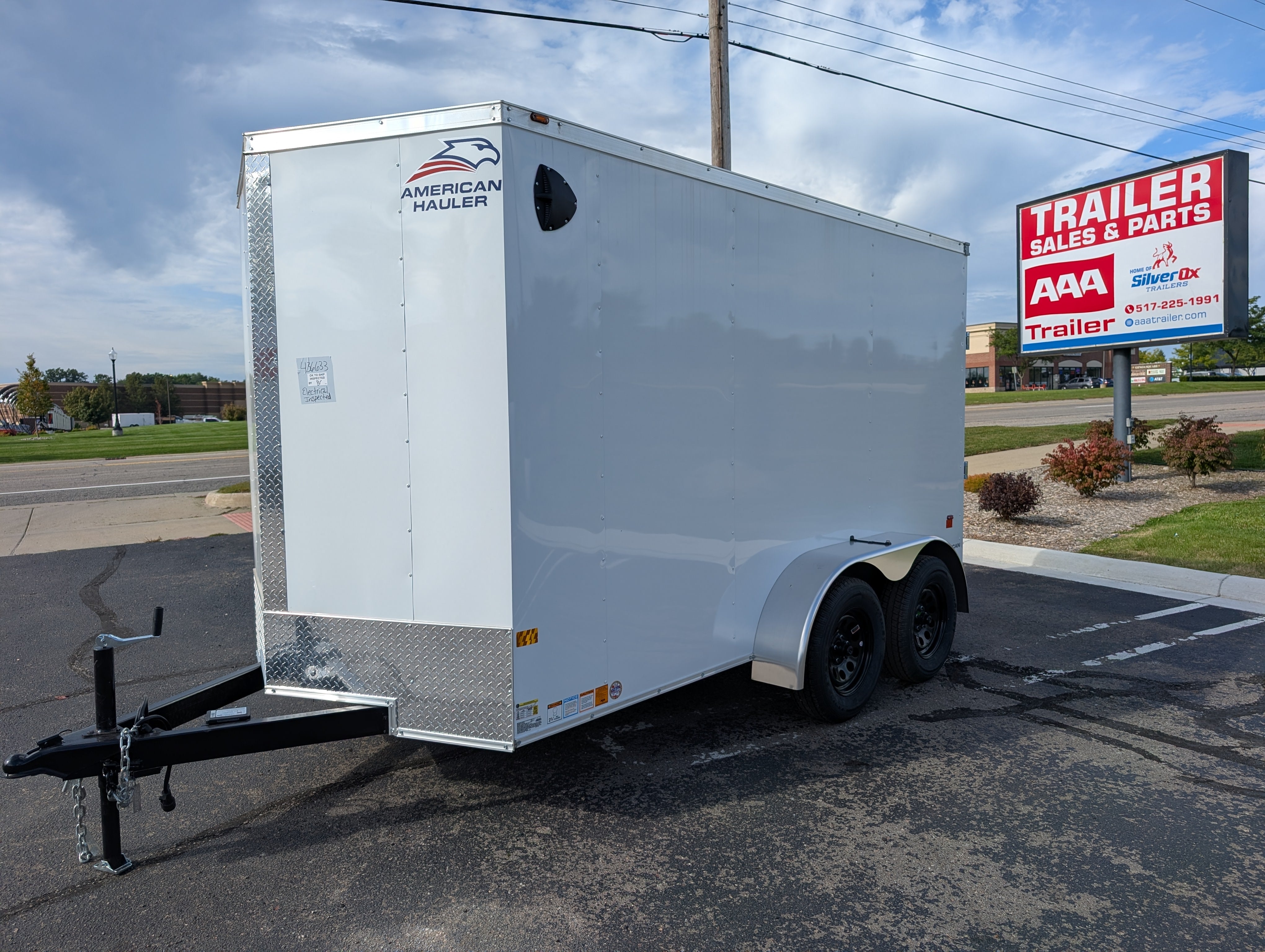 American Hauler 6x12 Tandem Axle Enclosed Cargo Trailer w Ramp Door - White - Stock #36633