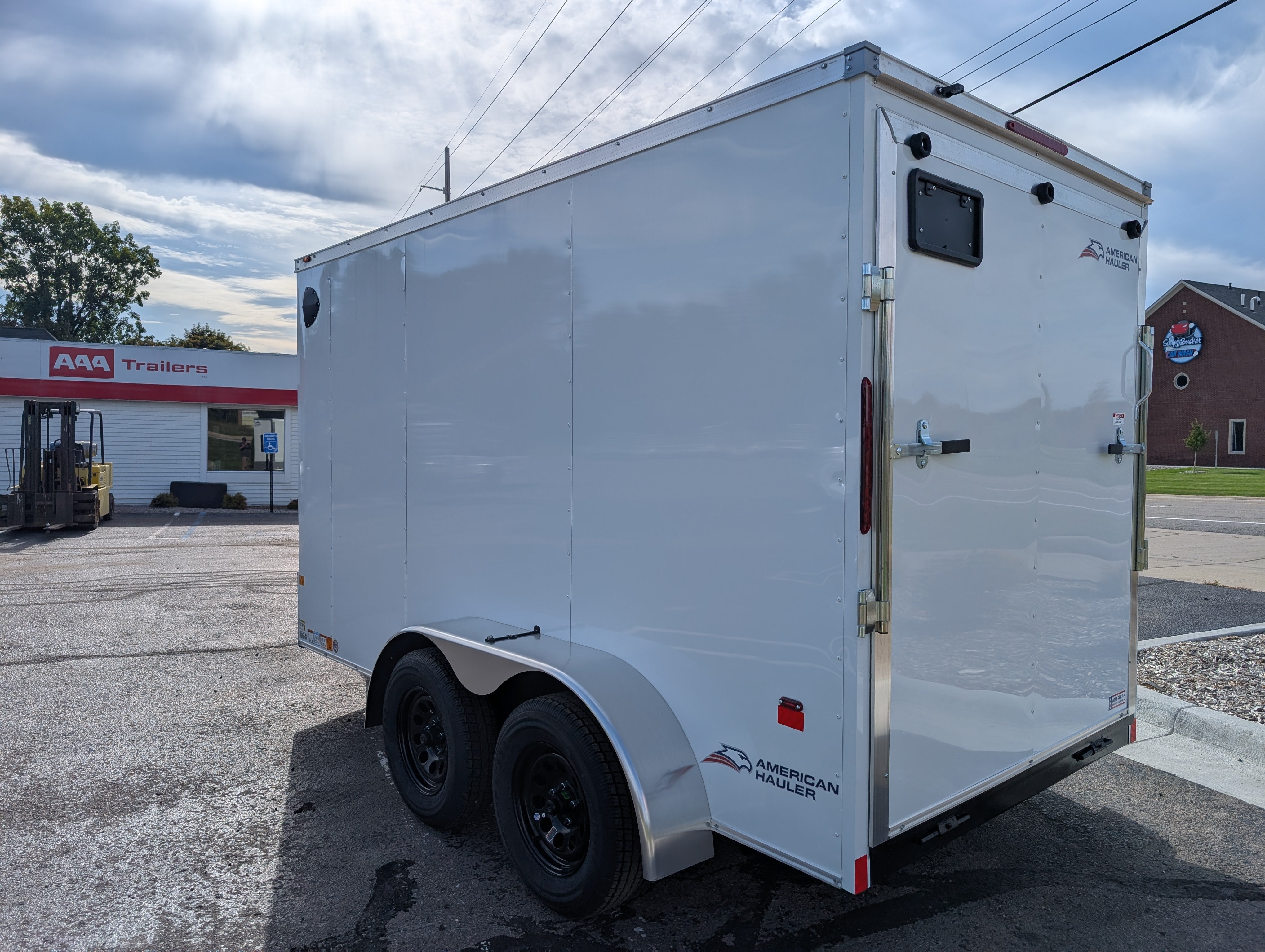 American Hauler 6x12 Tandem Axle Enclosed Cargo Trailer w Ramp Door - White - Stock #36633