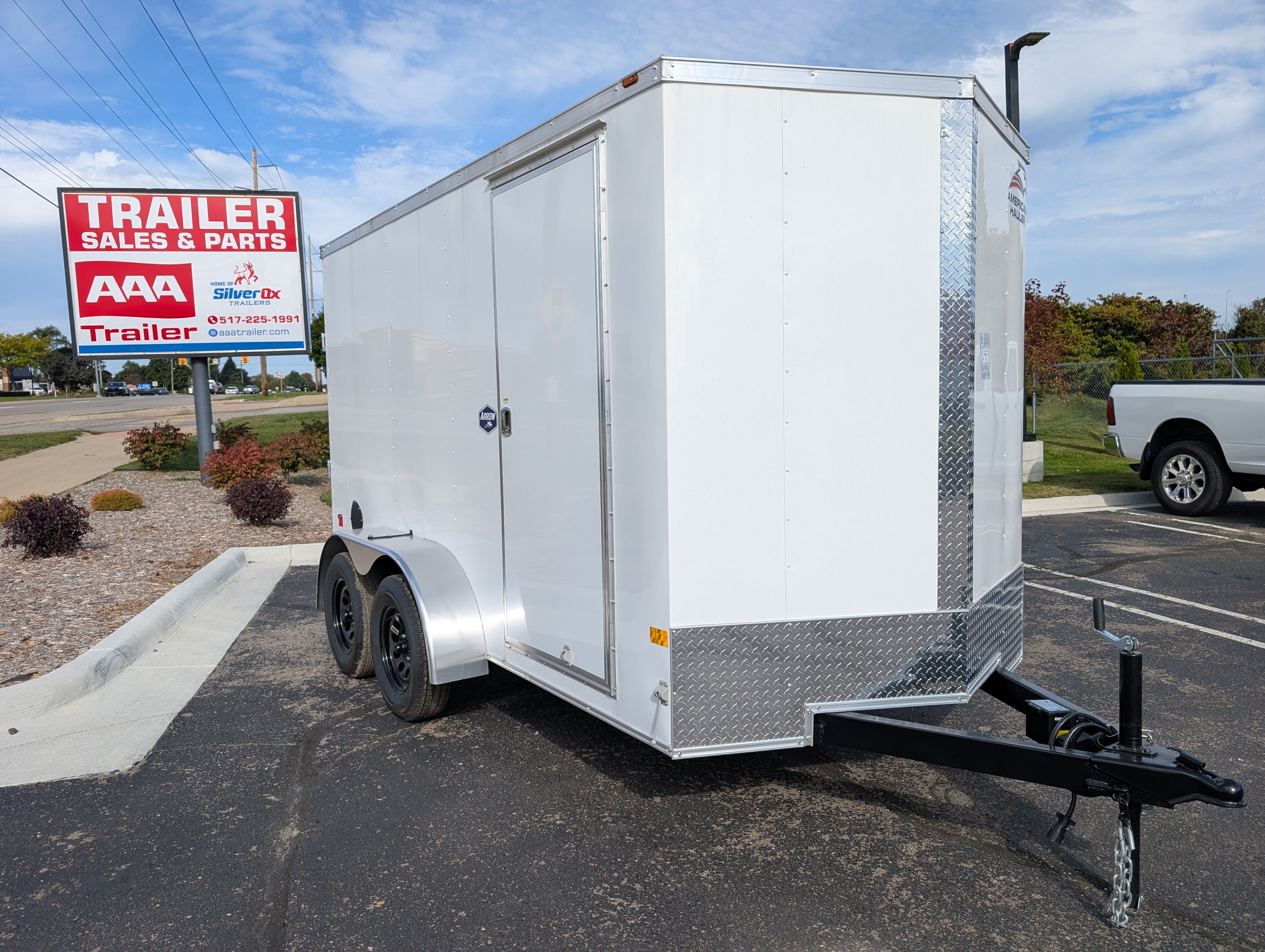 American Hauler 6x12 Tandem Axle Enclosed Cargo Trailer w Ramp Door - White - Stock #36633