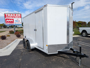 American Hauler 6x12 Tandem Axle Enclosed Cargo Trailer w Ramp Door - White - Stock #36633