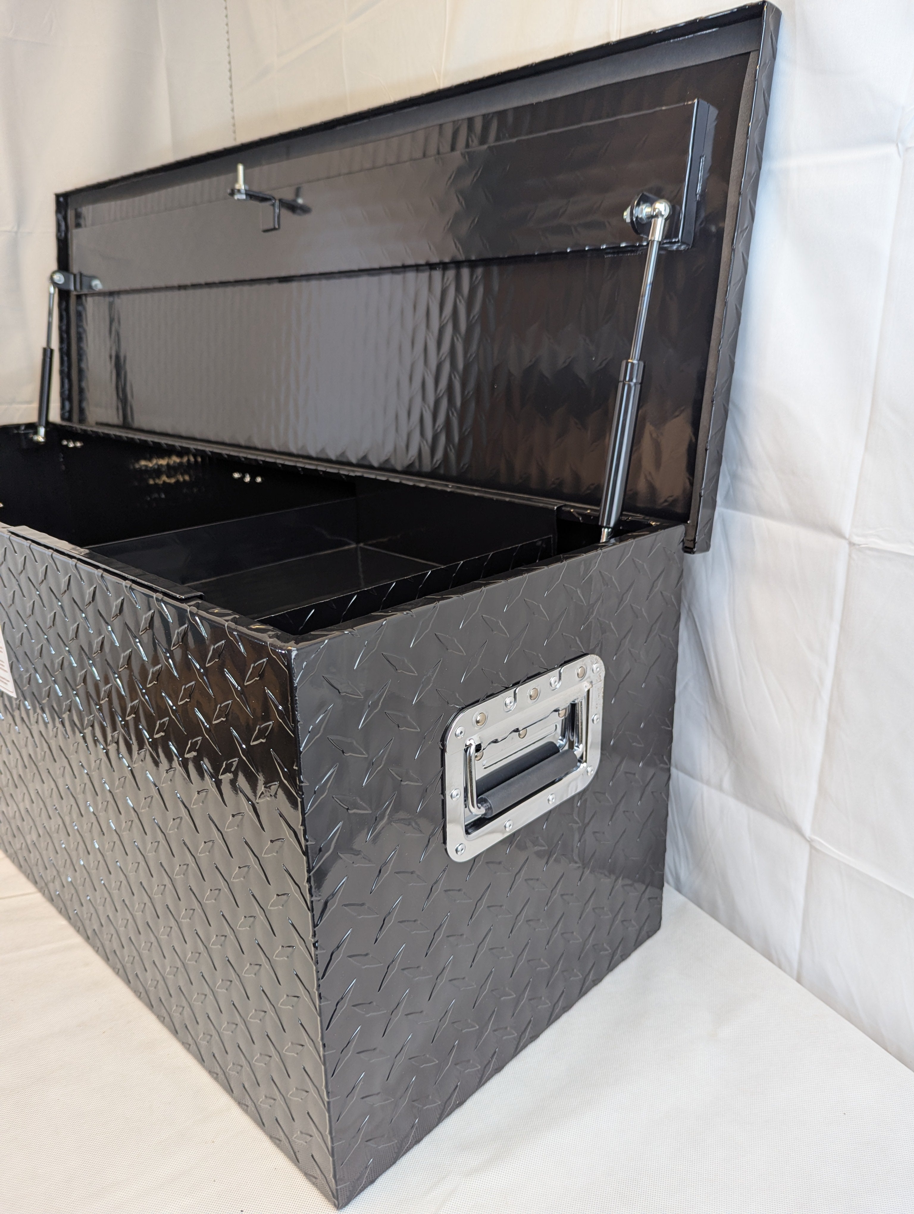48 Inch Black Aluminum Diamond Plate, Heavy Duty Waterproof Tongue Storage Organizer box
