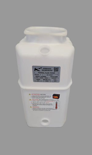 White plastic container with a label on a white background