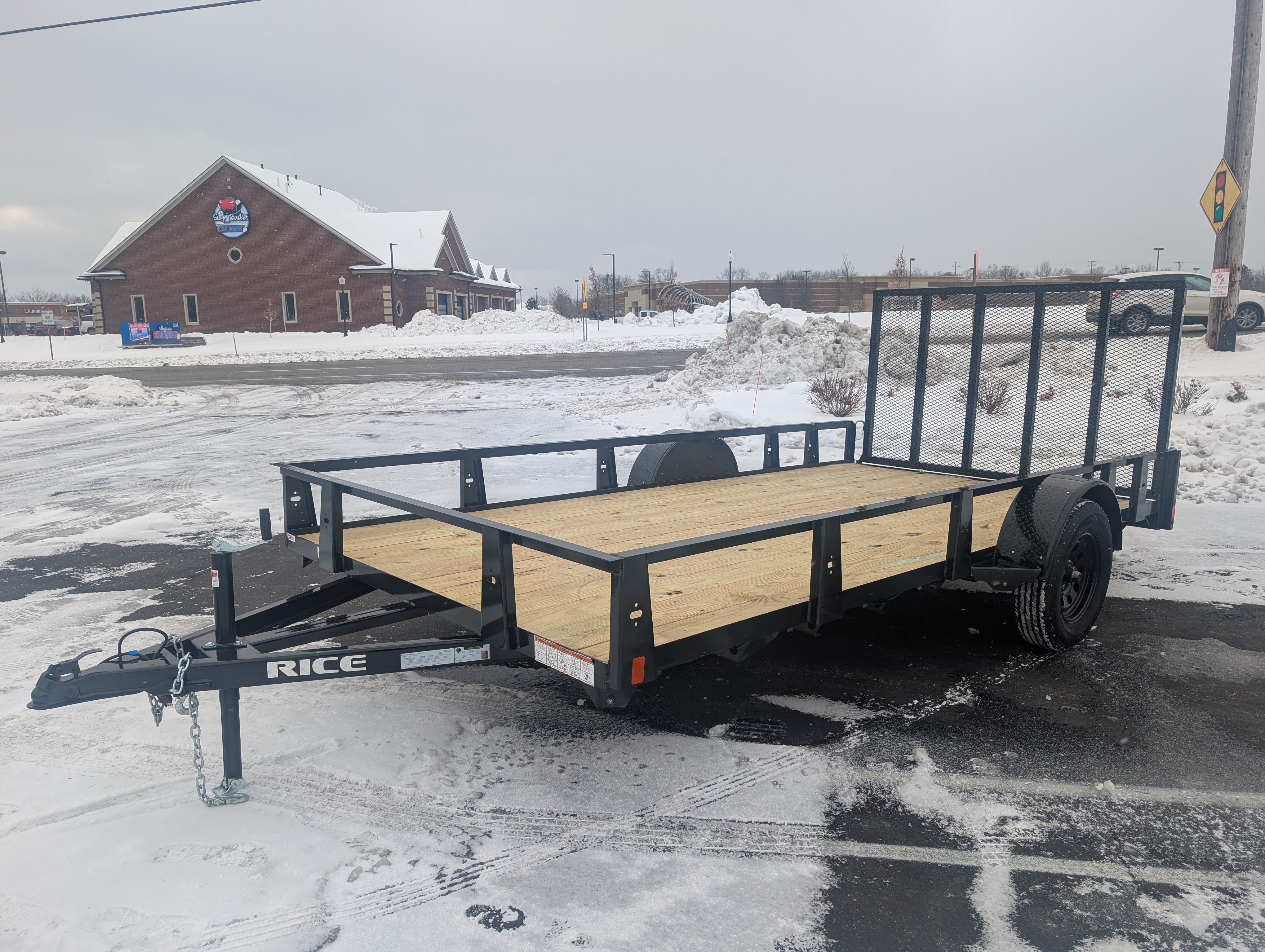 Rice 7x14 Single Axle Powder Coated Steel Utility Trailer w Ramp Gate