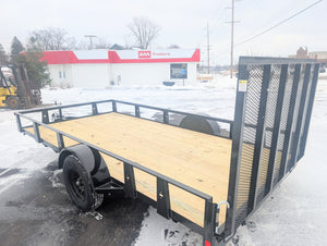 RICE Utility trailer parked on a snowy surface with AAA Trailer in the background