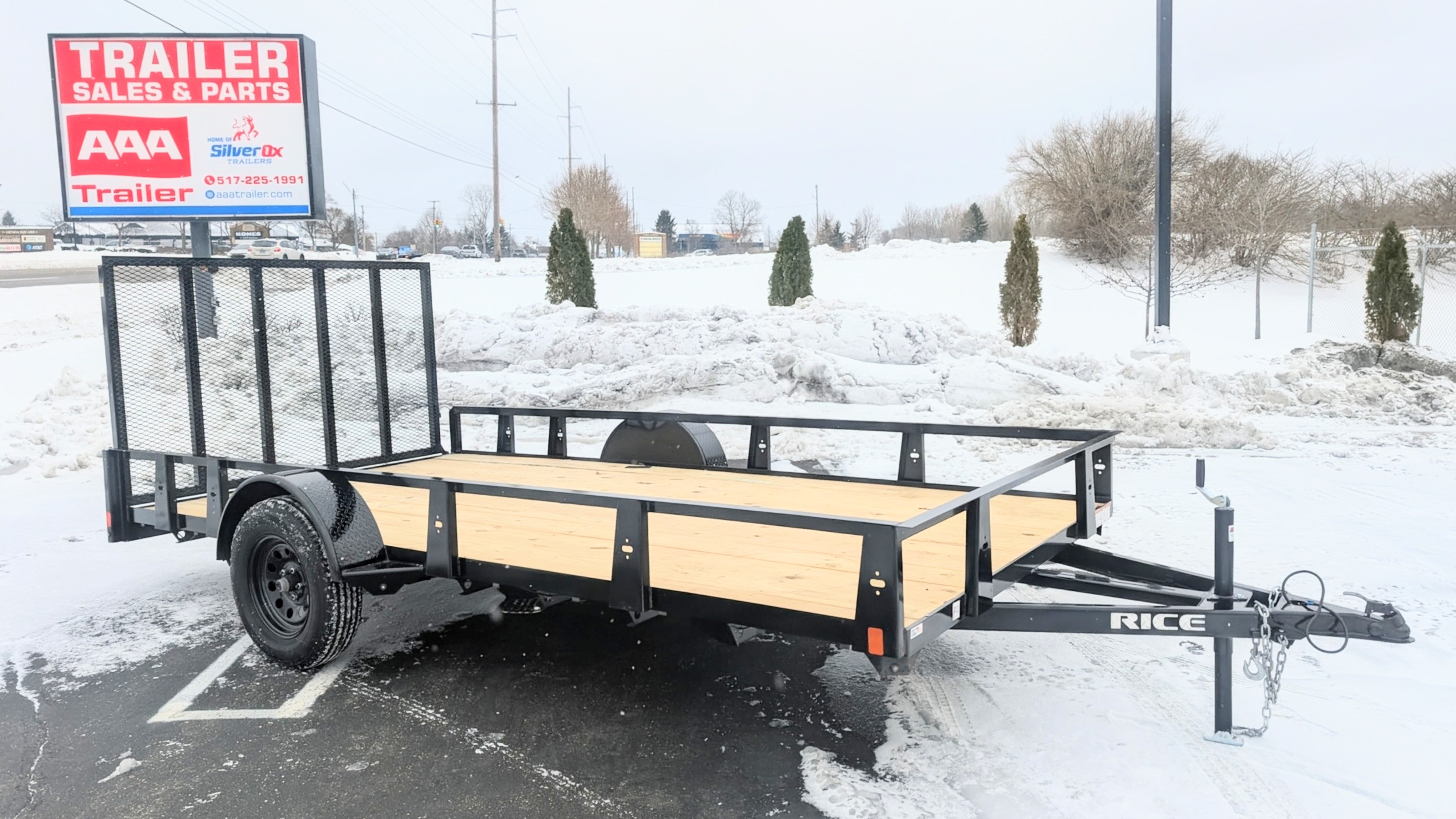 Rice 7x14 Single Axle Powder Coated Steel Utility Trailer w Ramp Gate