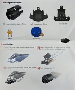 Silver Ox Trailer Lock Heavy Duty Anti-Theft 2 5/ 16 Inch Ball Coupler Safety Chains Trailer Tongue Lock Set with Key Pry-Resistant