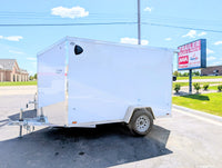 2026 AmeraLite Storm 6x10 White — rear spoiler with integrated LED loading lights closeup | Spring Edition upgrade