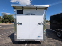 2026 AmeraLite Storm 6x10 White — curbside man door with flush exterior lock and cam bar latches