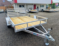 Silver Ox 7x10 Trailer — gate corner post, black rubber bumper cap, latch pin and LED side marker light detail
