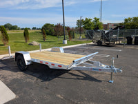 Silver Ox flat deck aluminum utility trailer profile with Silver Ox decal