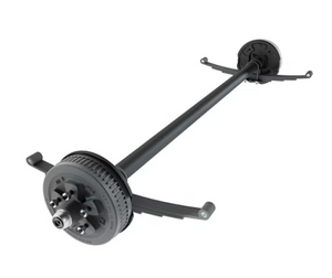 Dexter trailer axle with wheels on a white background