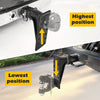 Tow hitch showing highest and lowest positions with labeled arrows on a white background.