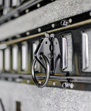 Close-up of a O ring style etrack tie down ring