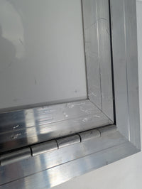 Aluminum Side Access Fuel Door for Cargo & Snowmobile Trailers – Locking Hatch (Blemished) - 11x11 - close-up view | AAA Trai