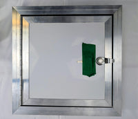 Aluminum Side Access Fuel Door for Cargo & Snowmobile Trailers – Locking Hatch (Blemished) - 11x11 - close-up view | AAA Trai