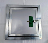 Aluminum Side Access Fuel Door for Cargo & Snowmobile Trailers – Locking Hatch (Blemished) - 11x11 - close-up view | AAA Trai