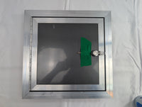 Aluminum Side Access Fuel Door for Cargo & Snowmobile Trailers – Locking Hatch (Blemished) - 11x11 - close-up view | AAA Trai