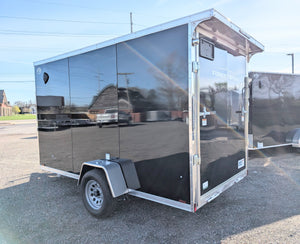 Amera-Lite 6x12 V-Nose Aluminum Enclosed Trailer with Rear Spoiler — Black Front 3/4 View